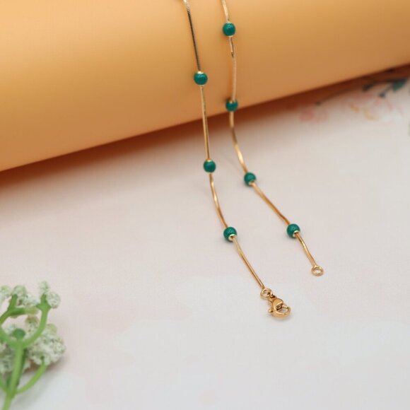 "Rose Gold Necklace with Green Beads Subtle Pop of Color, XPNL0139 - Picture 11 of 12